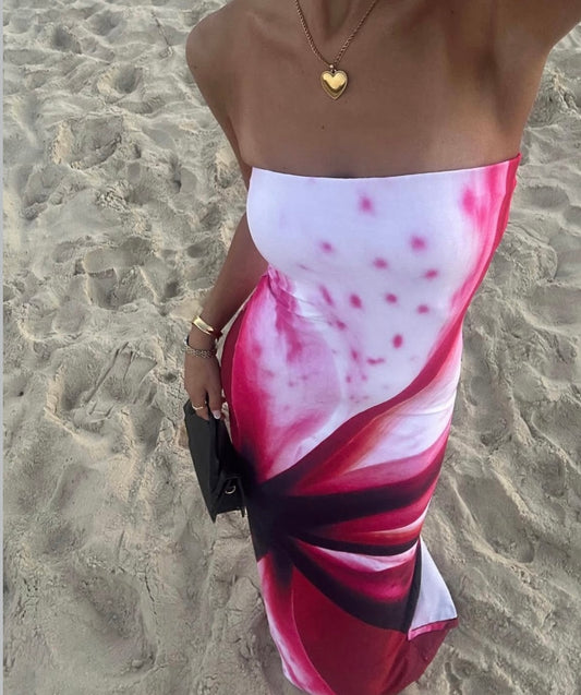 With Harper Lu strapless slip dress - Fuchsia mosaic