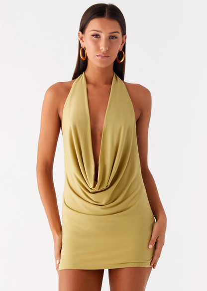 Haisley Cowl Mini Dress - Lime Green